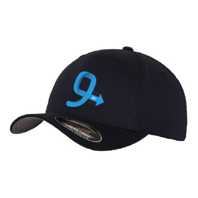 Flexifit Fitted Navy Baseball Cap with 9KM BY 9AM Blue logo