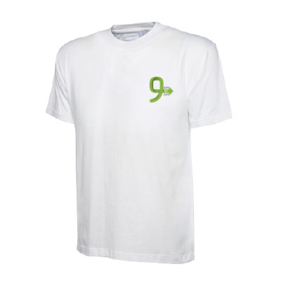 Uneek White T-Shirt Premium with 9KM BY 9AM green logo