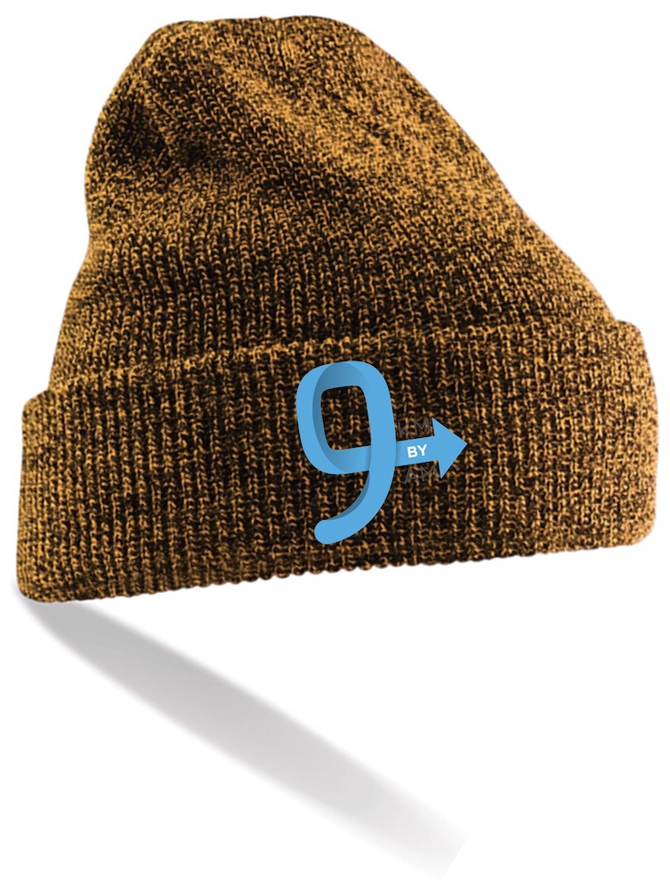 Beanie in Antique Mustard with 9KM BY 9AM blue logo